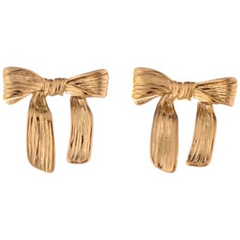 Gold Tone Textured Bow Stud Fashion Earrings for a Delicate Touch