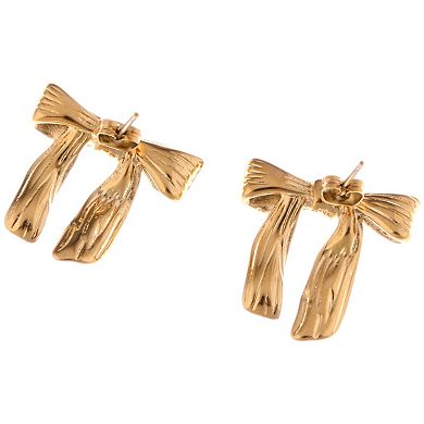 Gold Tone Textured Bow Stud Fashion Earrings for a Delicate Touch