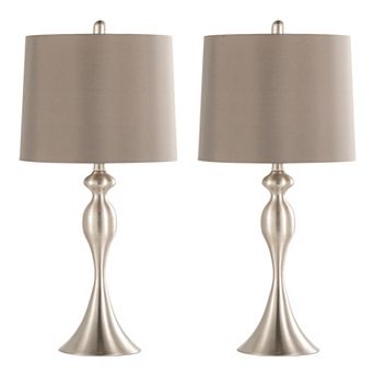 Loheer Contemporary Metal Table Lamp Set of 2 with Fabric Drum Shades
