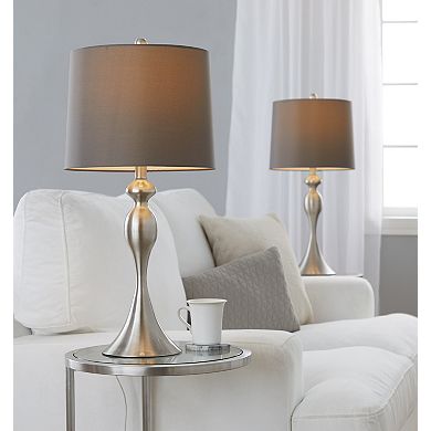 Loheer Contemporary Metal Table Lamp Set of 2 with Fabric Drum Shades