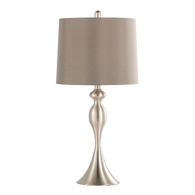 Loheer Contemporary Metal Table Lamp Set of 2 with Fabric Drum Shades