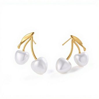 Women's Cherry Drop Earrings with Sculpted Heart-Shaped Fruit Charms and Delicate Leaf Accents