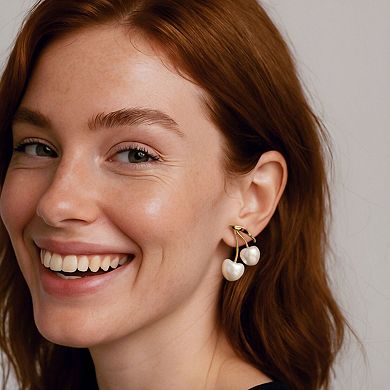 Women's Cherry Drop Earrings with Sculpted Heart-Shaped Fruit Charms and Delicate Leaf Accents