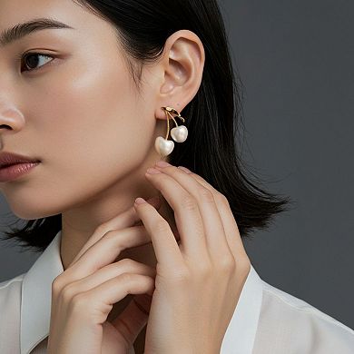 Women's Cherry Drop Earrings with Sculpted Heart-Shaped Fruit Charms and Delicate Leaf Accents