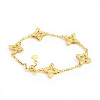 Women's Floral Clover Charm Bracelet with Crystal Accents and Chain Link Design