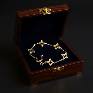 Women's Floral Clover Charm Bracelet with Crystal Accents and Chain Link Design