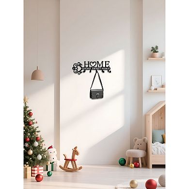 5-Hook Metal Wall Rack with Heart Design for Keys Coats Bags