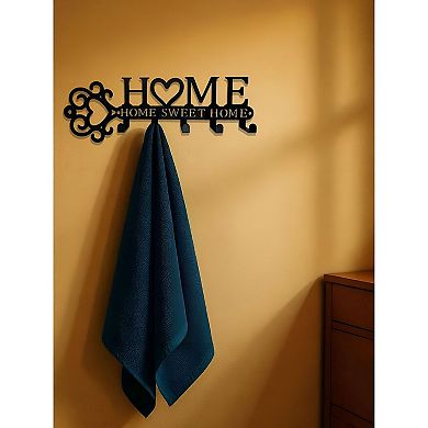 5-Hook Metal Wall Rack with Heart Design for Keys Coats Bags
