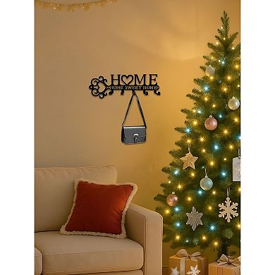 5-Hook Metal Wall Rack with Heart Design for Keys Coats Bags
