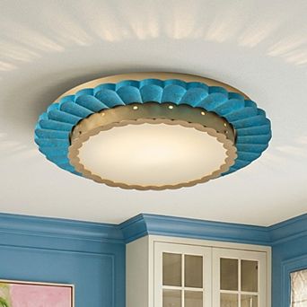 20" Vintage Green Scalloped Edge Dimmable LED Flush Mount Ceiling Light for Bedroom, Living Room