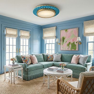 20" Vintage Green Scalloped Edge Dimmable LED Flush Mount Ceiling Light for Bedroom, Living Room