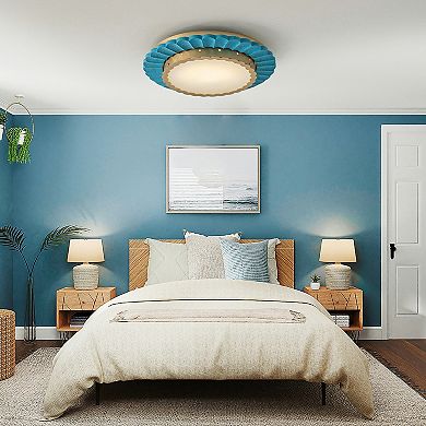 20" Vintage Green Scalloped Edge Dimmable LED Flush Mount Ceiling Light for Bedroom, Living Room