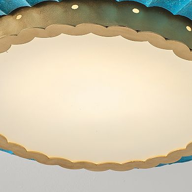 20" Vintage Green Scalloped Edge Dimmable LED Flush Mount Ceiling Light for Bedroom, Living Room