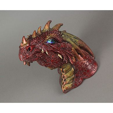 Red Dragon Head Wall Mounted Sculpture With LED Lighted Eyes