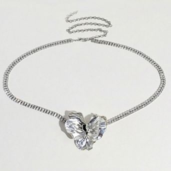 Women's Rhinestone Waist Chain Belt with Flower Pendant Adjustable Link Body Jewelry Accessory