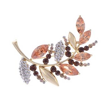 Crystal Rhinestones Feather Brooch Lapel Pins Elegant Dress Accessories for Hat Bag Suit Tie