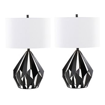 Loheer Contemporary Geometric Metal Table Lamp Set with Fabric Drum Shades