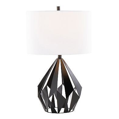 Loheer Contemporary Geometric Metal Table Lamp Set with Fabric Drum Shades