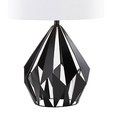 Loheer Contemporary Geometric Metal Table Lamp Set with Fabric Drum Shades