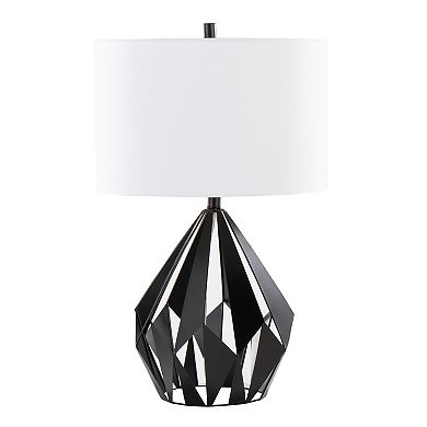 Loheer Contemporary Geometric Metal Table Lamp Set with Fabric Drum Shades