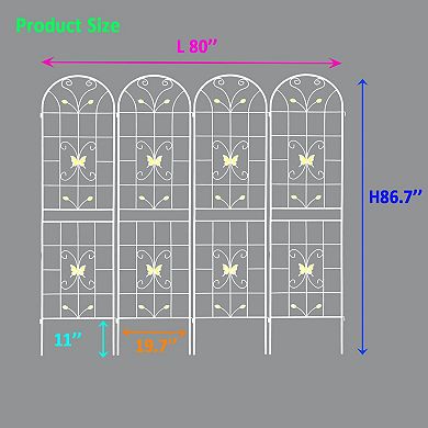 Loheer 4 Pack Metal Garden Trellis for Climbing Plants Outdoor Flower Support