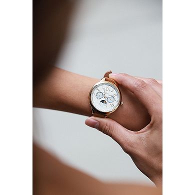 Peugeot Women 38mm Watch Multi Function Suede Leather Strap