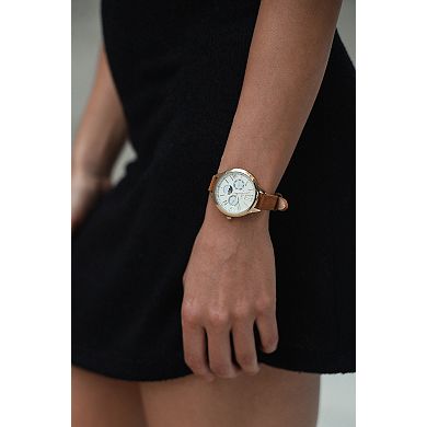 Peugeot Women 38mm Watch Multi Function Suede Leather Strap