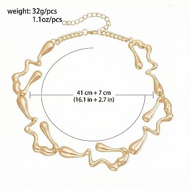 Alloy Necklace Organic Abstract Link Design Chunky Collar Adjustable Chain Jewelry