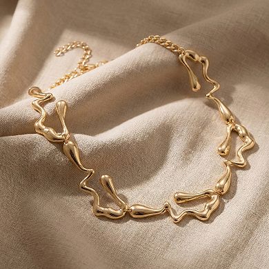 Alloy Necklace Organic Abstract Link Design Chunky Collar Adjustable Chain Jewelry
