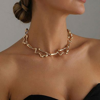 Alloy Necklace Organic Abstract Link Design Chunky Collar Adjustable Chain Jewelry