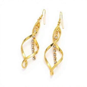 Women's Twisted Spiral Drop Earrings with Rhinestone Chain Accent 2.5in