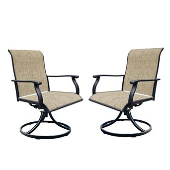Set of 2 Patio Swivel Rocking Chairs with Sling Fabric and Armrests for Outdoor Use