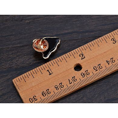 Contemporary Inspired Golden Tone Black Enamel Leopard Face Pin Brooch