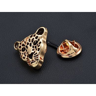 Contemporary Inspired Golden Tone Black Enamel Leopard Face Pin Brooch