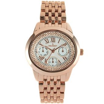 Peugeot Womens Rose Gold 40mm Multi-Function Watch with Crystal Bezel