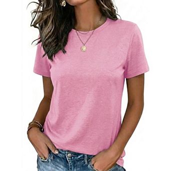 Zeagoo Women's Short Sleeve Summer Tops, Trendy Crewneck Casual Basic Tee for Teen