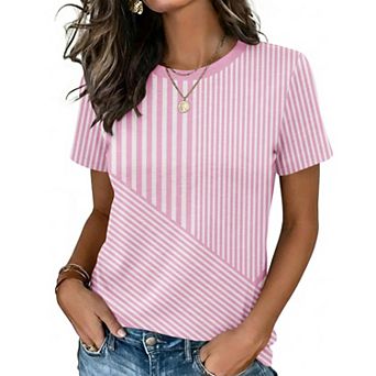 Zeagoo Women's Short Sleeve Summer Tops, Trendy Crewneck Casual Basic Tee for Teen