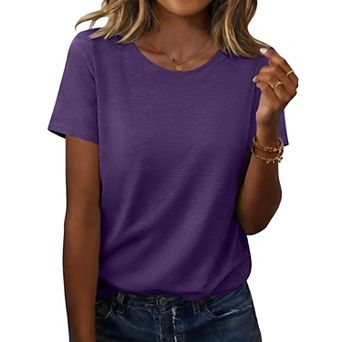 Zeagoo Women's Short Sleeve Summer Tops, Trendy Crewneck Casual Basic Tee for Teen