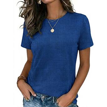 Zeagoo Women's Short Sleeve Summer Tops, Trendy Crewneck Casual Basic Tee for Teen