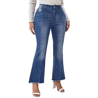 Women's Plus Size High Waisted Flared Boot Cut Denim Jeans with Pockets