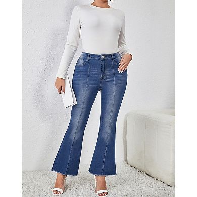 Women's Plus Size High Waisted Flared Boot Cut Denim Jeans with Pockets
