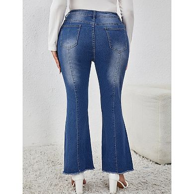 Women's Plus Size High Waisted Flared Boot Cut Denim Jeans with Pockets