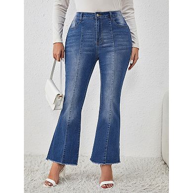 Women's Plus Size High Waisted Flared Boot Cut Denim Jeans with Pockets