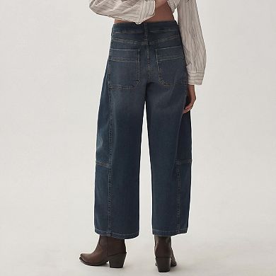 Women Casual Wide Leg Jeans Stretch Button Loose Denim Pants