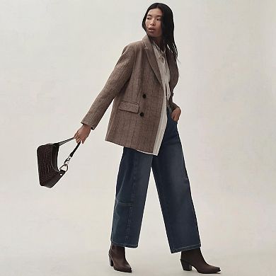 Women Casual Wide Leg Jeans Stretch Button Loose Denim Pants