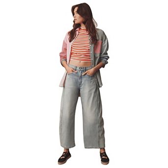 Women Casual Wide Leg Jeans Stretch Button Loose Denim Pants