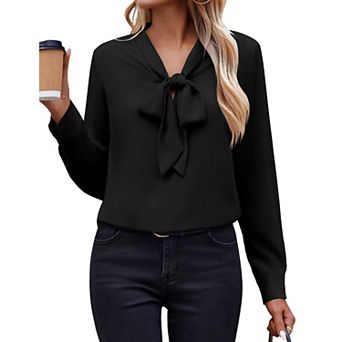 Zeagoo White Blouse for Women Long Sleeve Work Casual Chiffon Tops Bow Tie Ladies Business Shirts