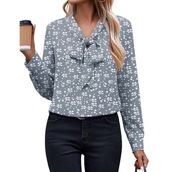 Zeagoo White Blouse for Women Long Sleeve Work Casual Chiffon Tops Bow Tie Ladies Business Shirts