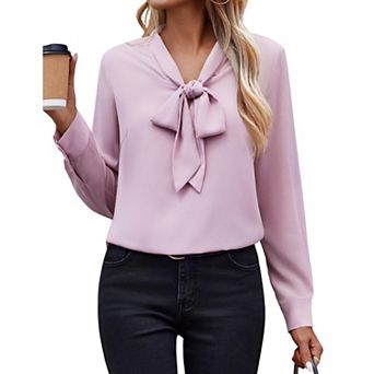 Zeagoo White Blouse for Women Long Sleeve Work Casual Chiffon Tops Bow Tie Ladies Business Shirts