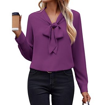 Zeagoo White Blouse for Women Long Sleeve Work Casual Chiffon Tops Bow Tie Ladies Business Shirts